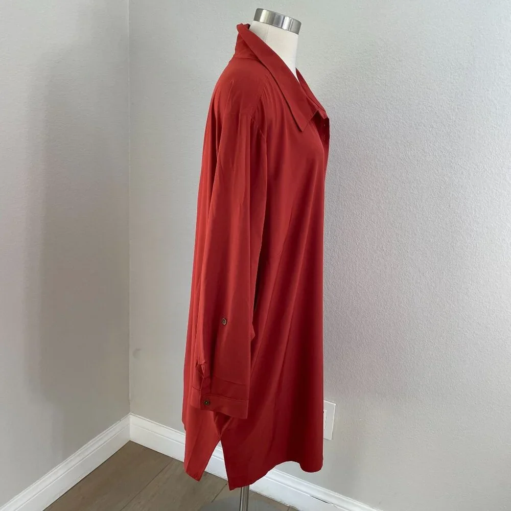 Susan Graver Woman Plus 4XP Rust Button Up Tunic Top Shirt Pockets Long Sleeve - Picture 7 of 10
